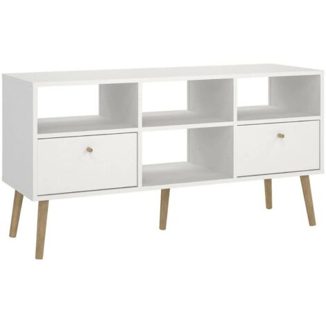 Dmora - Fernsehschrank Jolie, Ständer für Wohnzimmerfernseher, Niedriges Wohnzimmer-Sideboard, TV-Ständerbasis, 117x39 h61 cm, Weiß