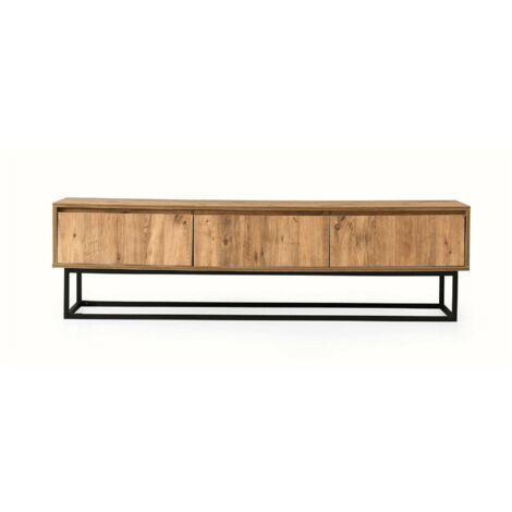 Dmora - Fernsehschrank Suhail, Ständer für Wohnzimmerfernseher, Niedriges Wohnzimmer-Sideboard, TV-Ständerbasis, 180x40h50 cm, Eiche und Schwarz, mit verstärkter Verpackung