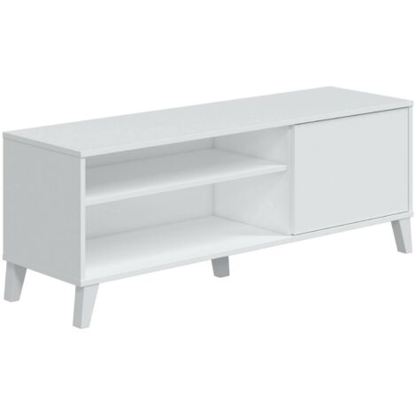 Dmora - Fernsehschrank Viring, Ständer für Wohnzimmerfernseher, Niedriges Wohnzimmer-Sideboard, TV-Ständerbasis, 135x40 h50 cm, Weiß