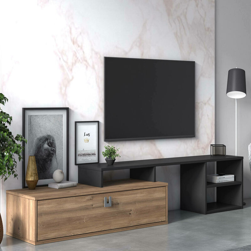 

Mueble TV ajustable para salón, 160 x 40 x 38 cm, color roble y antracita