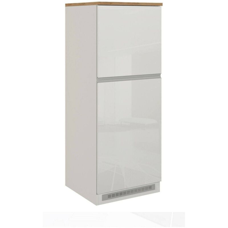 Dmora - Garde-manger Dcasasol, Meuble polyvalent, meuble réfrigérateur 2 portes, 100% Made in Italy, 60x60h165 cm, Blanc brillant et chêne