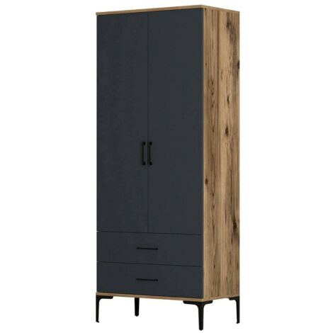 Dmora - Garde-robe 2 portes Naos, Meubles de chambre, Penderie de plain-pied, Placard à vêtements, 80x201h48 cm, Noyer et Anthracite, avec emballage renforcé