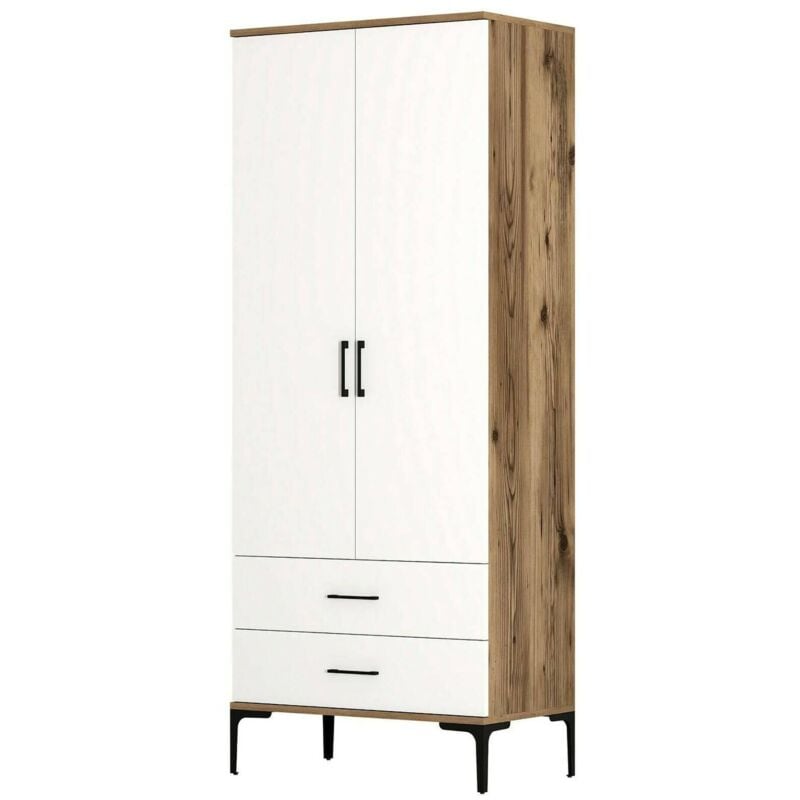 Dmora - Garde-robe 2 portes Naos, Meubles de chambre, Penderie de plain-pied, Placard à vêtements, 80x201h48 cm, Noyer et Blanc, avec emballage