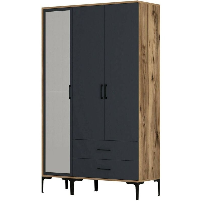 Dmora - Garde-robe 3 portes Dpierin, Meubles de chambre, Penderie de plain-pied, Placard à vêtements, 120x201h48 cm, Noyer et Anthracite