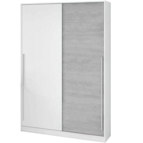 Dmora Garderobe Downey, Schlafzimmer Kleiderschrank mit 2 Schiebetüren, Schrank mit Kleiderstange und 3 Einlegeböden, cm 120x50h200, Zement und Weiß