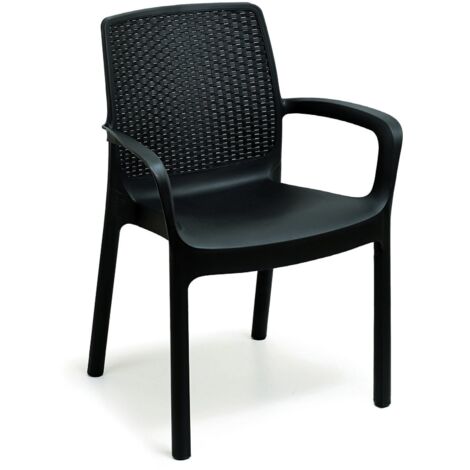 Dmora Gartenstuhl Torino, Gartensitz, Stuhl für Esstisch, Outdoor-Sessel in Rattan-Optik, 100 % Made in Italy, Cm 54x60h82, Anthrazit