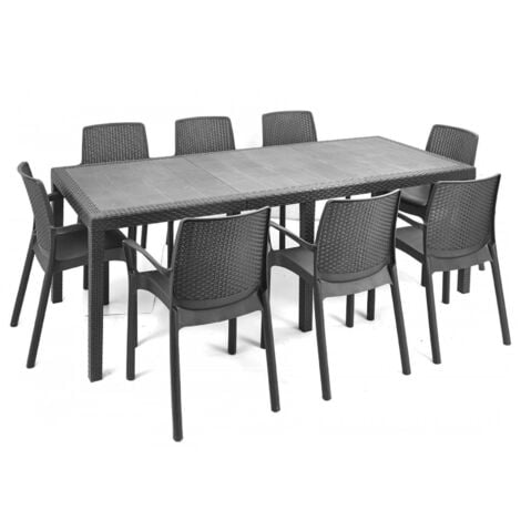 Dmora - Gartentisch Dmanz, Rechteckiger ausziehbarer Esstisch, ausziehbarer Gartentisch in Rattan-Optik, 100 % Made in Italy, 150x90h72 cm, Anthrazit