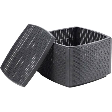 Dmora - Gartentischchen Dcupid, Mehrzweck-Containertisch, niedriger Tisch mit Rattan-Effekt, 100% Made in Italy, 53x53h40 cm, Anthrazit