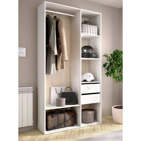 Dmora - Gran Armario Maon, Muebles de dormitorio, Vestidor, Armario de ropa, 98x45 h205 cm, Blanco y Roble