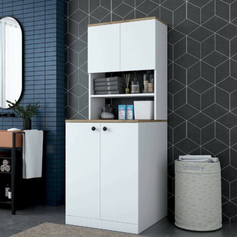 Dmora - Gran armario multiusos Dmaifred, Muebles multifuncionales, Zapatero, Armario para zapatos, 70x73h184 cm, Blanco y Nogal