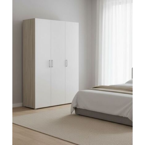 Dmora - Gran Armario Rhone, Muebles de dormitorio, Vestidor, Armario de ropa, 119x51 h185 cm, Roble y Blanco mate