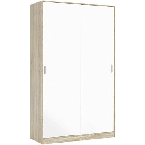 Dmora - Guardaroba 2 ante Adrenalin, Armadio per camera da letto, Mobile con 4 ripiani e barra appendiabiti, 120x50h200 cm, Rovere e Bianco