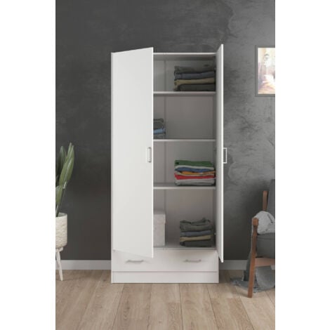 Dmora - Guardaroba 2 ante Amylya, Mobile camera da letto, Cabina armadio portabiti, Armadio appendiabiti, 79x36 h170 cm, Bianco