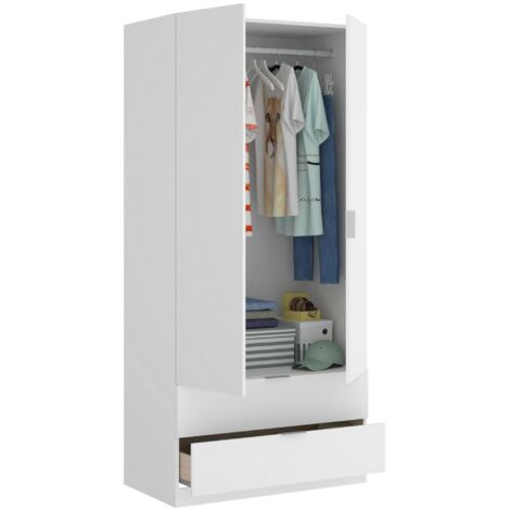Dmora - Guardaroba 2 ante Anya, Mobile appendiabiti per camera da letto, Armadio multiuso 2 cassetti, 81x52h184 cm, Bianco