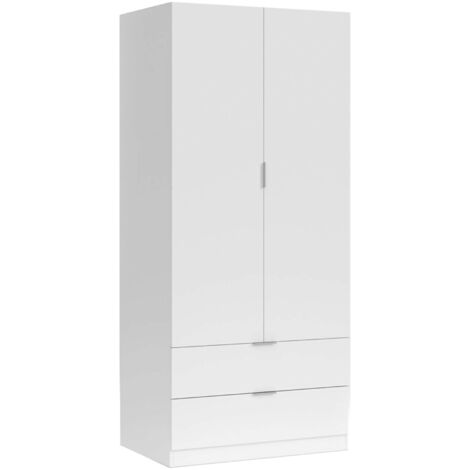 Dmora - Guardaroba 2 ante Anya, Mobile appendiabiti per camera da letto, Armadio multiuso 2 cassetti, 81x52h184 cm, Bianco