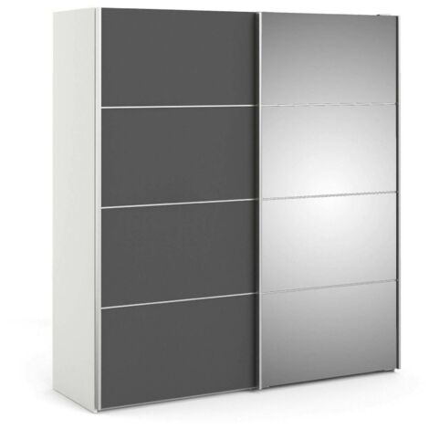 Dmora - Guardaroba 2 ante Astrée, Mobile camera da letto, Cabina armadio portabiti, Armadio appendiabiti, 182x64 h202 cm, Bianco e Grigio