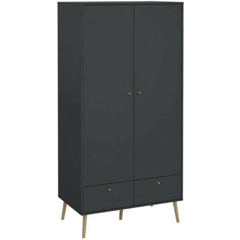 Dmora - Guardaroba 2 ante Kahina, Mobile camera da letto, Cabina armadio portabiti, Armadio appendiabiti, 99x58 h200 cm, Grigio