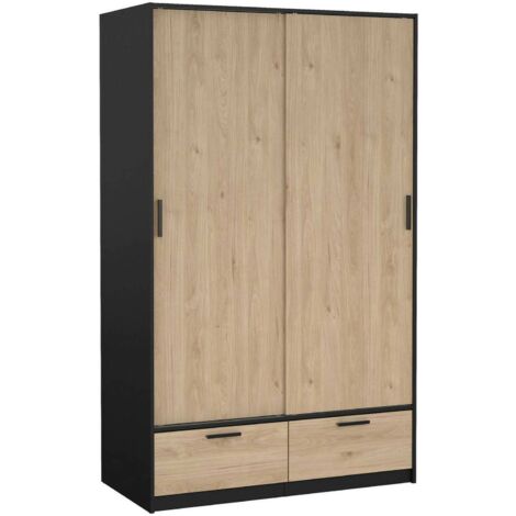 Dmora - Guardaroba 2 ante Kammuri, Mobile camera da letto, Cabina armadio portabiti, Armadio appendiabiti, 121x60 h200 cm, Nero e Rovere