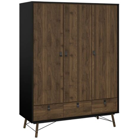 Dmora - Guardaroba 3 ante Augustine, Mobile camera da letto, Cabina armadio portabiti, Armadio appendiabiti, 150x60 h200 cm, Nero e Noce