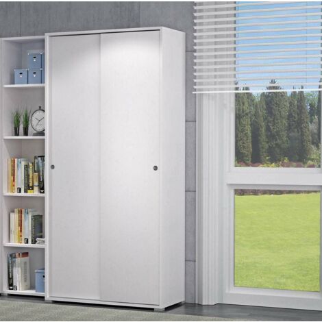 Dmora Guardaroba a 2 ante scorrevoli e 4 ripiani, 100% Made in Italy, Armadio moderno da camera da letto, cm 90x45h195, colore Bianco, con imballo rinforzato