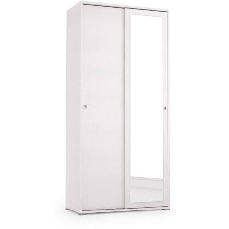 Dmora - Guardaroba Abduhl, Armadio a 2 ante scorrevoli e specchio, Mobile con barra appendiabiti e ripiani, 100% Made in Italy, 90x45h195 cm, Bianco