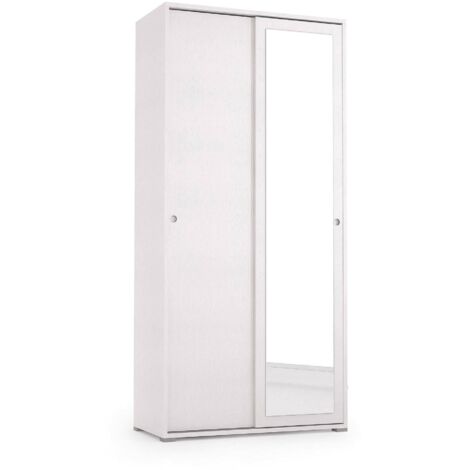 Dmora - Guardaroba Abduhl, Armadio a 2 ante scorrevoli e specchio, Mobile con barra appendiabiti e ripiani, 100% Made in Italy, 90x45h195 cm, Bianco