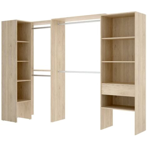 Dmora - Guardaroba Arera, Struttura per cabina armadio angolare, Mobile appendiabiti aperto ad angolo, 248x79h187 cm, Rovere, con imballo rinforzato