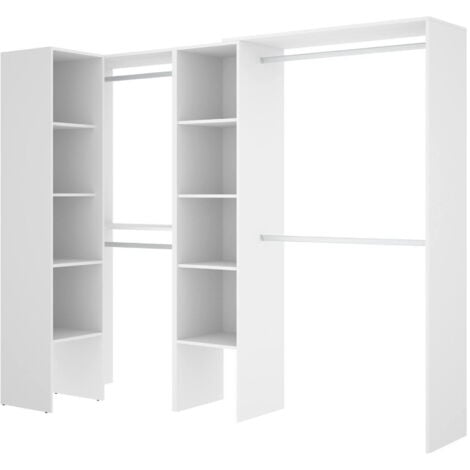 Dmora - Guardaroba grande Antilope, Struttura per cabina armadio angolare, Mobile appendiabiti aperto ad angolo, 228x79h187 cm, Bianco