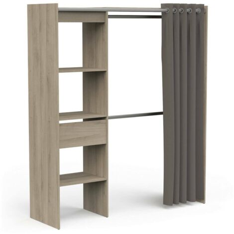 Dmora - Guardaroba grande Doubs, Mobile camera da letto, Cabina armadio portabiti, Armadio appendiabiti, 167x50 h192 cm, Rovere e Bianco opaco