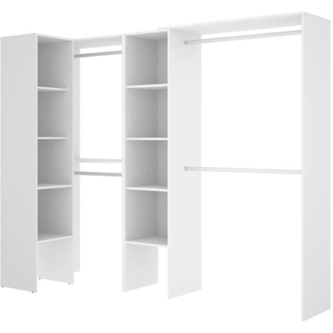 Dmora - Guardaroba Quadro, Struttura per cabina armadio angolare, Mobile appendiabiti aperto ad angolo, 228x79h187 cm, Bianco, con imballo rinforzato