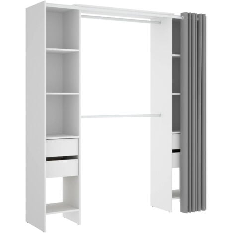 Dmora - Guardaroba Resegone, Struttura per cabina armadio, Mobile appendiabiti aperto, 180x50h205 cm, Bianco e Grigio, con imballo rinforzato