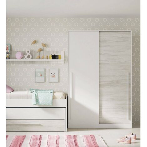 Dmora - Guardarropa Dcelesi, Armario dormitorio con 2 puertas correderas, Mueble con barra perchero y 3 baldas, 120x50h200 cm, Blanco antiguo