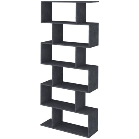 Dmora Hohes Zick-Zack-Bücherregal mit 6 offenen Regalen, Made in Italy, Regal für Bücher und Dokumente, Büro-Bücherregal, cm 80x25h192, Farbe Aschgrau