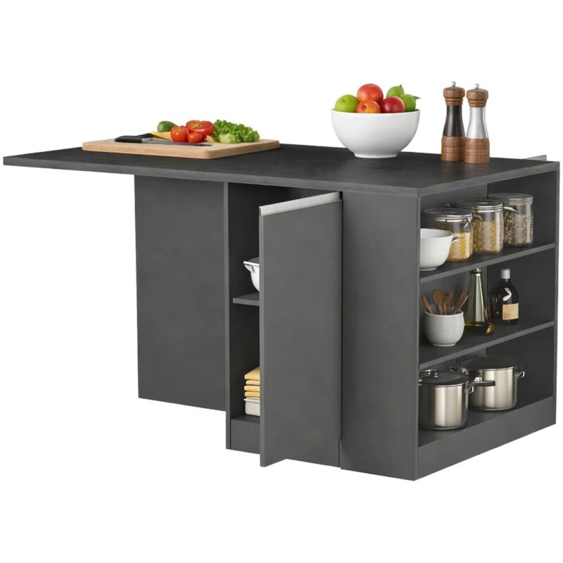 Lot de cuisine Dcannaval, meuble de cuisine 2 portes, table de rangement auxiliaire, 100% Made in Italy, 160x90h90 cm, Anthracite et Ardoise - Dmora