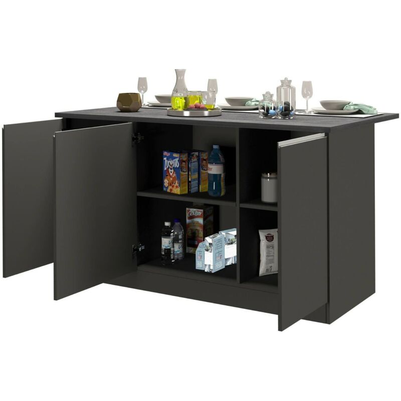 Lot de cuisine Dcarnelo, table de rangement auxiliaire, 100% Made in Italy, 155x90h90 cm, Anthracite et Ardoise - Dmora