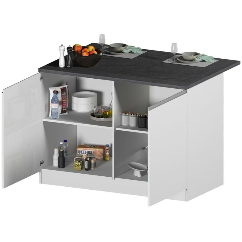 Lot de cuisine Emmanuel, meuble de cuisine 2 portes, table de rangement auxiliaire, 100% Made in Italy, 125x90h90 cm, Blanc brillant et ardoise, avec