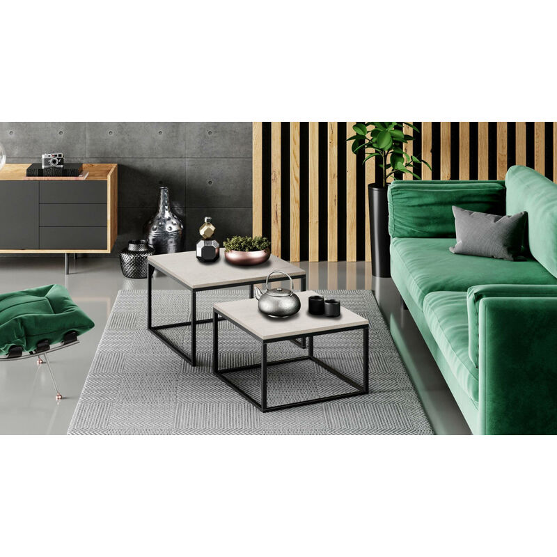 

Dmora Juego de 2 mesas de centro, mesa de centro con patas de metal, mesa de salón de estilo industrial, cm 42x70h42, color gris claro