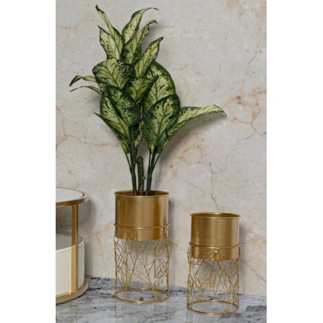 Dmora - Juego de 2 porta-jarrones Godego, Complemento de decoración, Artículo decorativo, Accesorio de decoración, 23x23 h43 cm, Oro