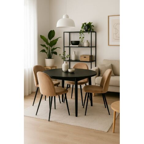 Dmora - Juego de 4 sillas Stinson, Sillón tapizado en terciopelo, Silla de comedor acolchada, Asiento para reuniones, 51x54h82 cm, Arena, con embalaje reforzado
