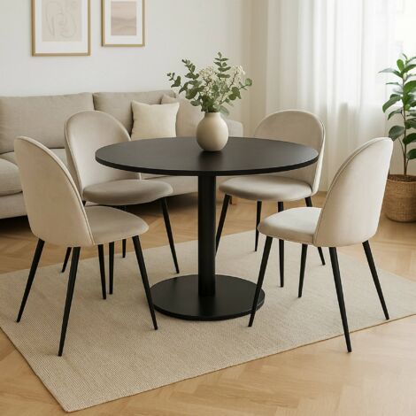 Dmora - Juego de 4 sillas Stinson, Sillón tapizado en terciopelo, Silla de comedor acolchada, Asiento para reuniones, 51x54h82 cm, Marfil