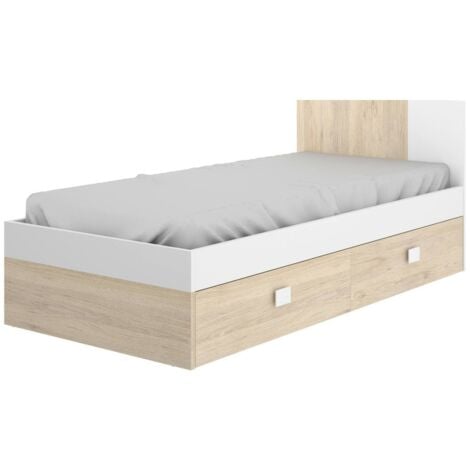 Dmora - Kinderbett Dcernoi, Struktur mit zweitem Ausziehbett, Einzelbett für Schlafzimmer, 97 x 196 x 79 cm, Weiß und Eiche