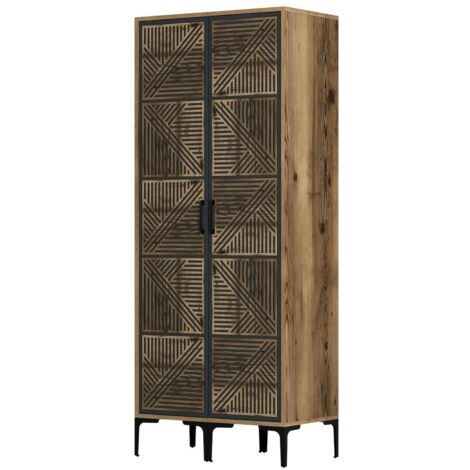 Dmora - Kleiderschrank 2 Türen Alkaid, Schlafzimmermöbel, Schrank, Garderobe, 80x201h48 cm, Walnuss und Anthrazit, mit verstärkter Verpackung