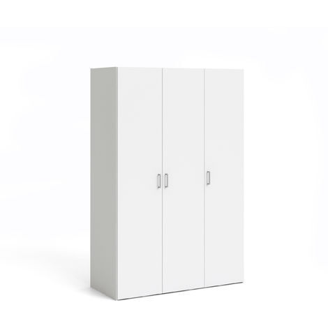 Dmora Kleiderschrank mit drei Flügeltüren mit vier Innenböden und Kleiderstange, Farbe Weiß, Maße 115 x 175 x 49 cm