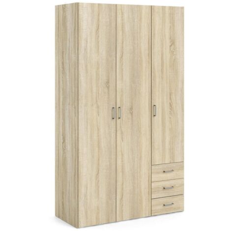 Dmora Kleiderschrank mit drei Türen und drei Schubladen, Eichenfarbe, 115 x 49 x H200 cm
