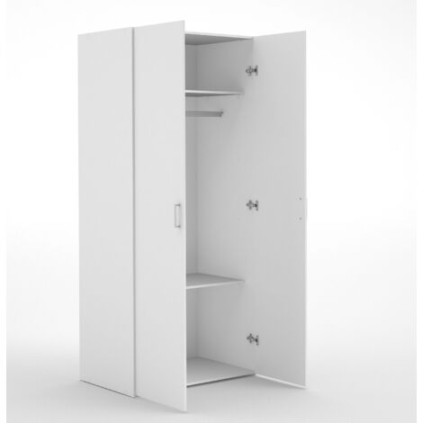 Dmora Kleiderschrank mit zwei Flügeltüren mit zwei Innenböden und Kleiderstange, Farbe weiß, Maße 77 x 175 x 49 cm