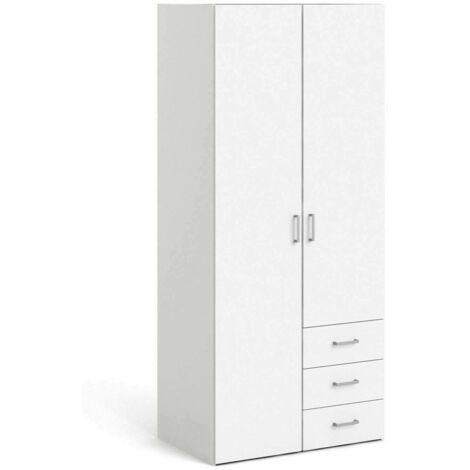 Dmora Kleiderschrank mit zwei Flügeltüren und drei Schubladen, Farbe Weiß, Maße 77 x 175 x 49 cm
