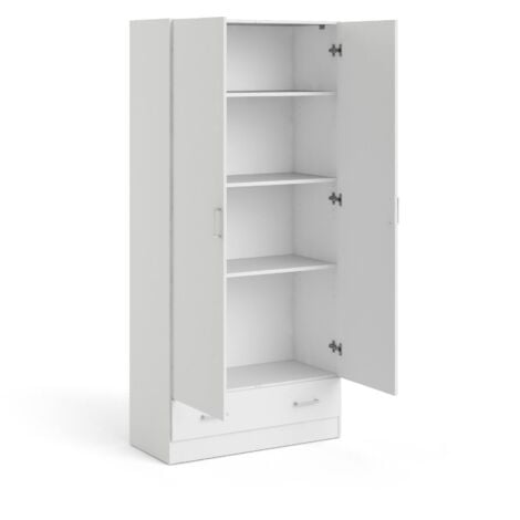 Dmora Kleiderschrank mit zwei Türen und einer Schublade, Weiß, 79 x 35 x H171 cm