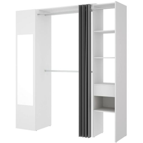 Dmora - Kleiderschrank Rigi, Struktur für begehbaren Kleiderschrank, offene Garderobe, 177x52h205 cm, Weiß und Anthrazit