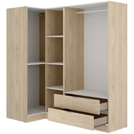 Dmora - Kleiderschrank Sillara, Eckmöbel für Schlafzimmer, Eckschrank mit 4 Flügeltüren, 174x91h184 cm, Eiche