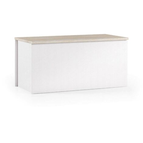 Dmora Koffer Miltonia, Geräumige Mehrzweck - Aufbewahrungsbox, Moderne Brust, 100% Made in Italy, Cm 90x45h45, Weiß und Eiche